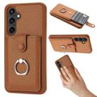 For Samsung Galaxy A34 5G Litchi Texture Drawing Card Bag Ring Holder Phone Case(Brown) - 1