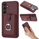 For Samsung Galaxy A35 5G Litchi Texture Drawing Card Bag Ring Holder Phone Case(Wine Red) - 1