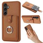 For Samsung Galaxy A54 5G Litchi Texture Drawing Card Bag Ring Holder Phone Case(Brown) - 1