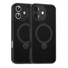 For iPhone 16 Plus Carbon Fiber MagSafe 360 Degree Rotating Holder Phone Case(Black) - 1