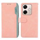 For Redmi 13x ABEEL Color Block Magnetic RFID Leather Phone Case(Pink-Cyan) - 1