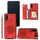 For Huawei P30 Mandala Embossed PU + TPU Case with Holder & Card Slots & Photo Frame & Strap(Red) - 1