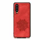 For Huawei P30 Mandala Embossed PU + TPU Case with Holder & Card Slots & Photo Frame & Strap(Red) - 2