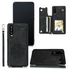 For Huawei P30 Mandala Embossed PU + TPU Case with Holder & Card Slots & Photo Frame & Strap(Black) - 1
