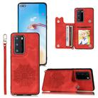 For Huawei P40 Mandala Embossed PU + TPU Case with Holder & Card Slots & Photo Frame & Strap(Red) - 1