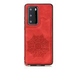 For Huawei P40 Mandala Embossed PU + TPU Case with Holder & Card Slots & Photo Frame & Strap(Red) - 2