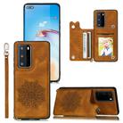 For Huawei P40 Mandala Embossed PU + TPU Case with Holder & Card Slots & Photo Frame & Strap(Brown) - 1