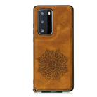 For Huawei P40 Mandala Embossed PU + TPU Case with Holder & Card Slots & Photo Frame & Strap(Brown) - 2