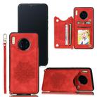 For Huawei Mate 30 Mandala Embossed PU + TPU Case with Holder & Card Slots & Photo Frame & Strap(Red) - 1