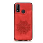 For Huawei P smart 2020 Mandala Embossed PU + TPU Case with Holder & Card Slots & Photo Frame & Strap(Red) - 1