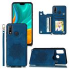 For Huawei P smart 2020 Mandala Embossed PU + TPU Case with Holder & Card Slots & Photo Frame & Strap(Blue) - 1