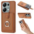 For Redmi Note 13 Pro 4G Litchi Texture Drawing Card Bag Ring Holder Phone Case(Brown) - 1