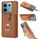 For Redmi Note 13 Pro 5G Litchi Texture Drawing Card Bag Ring Holder Phone Case(Brown) - 1