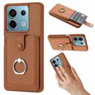 For Redmi Note 13 5G Litchi Texture Drawing Card Bag Ring Holder Phone Case(Brown) - 1