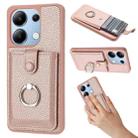 For Redmi Note 13 4G Litchi Texture Drawing Card Bag Ring Holder Phone Case(Rose Gold) - 1