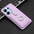 For Redmi Note 13 4G Litchi Texture Drawing Card Bag Ring Holder Phone Case(Purple) - 2