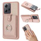 For Redmi Note 12 4G Global Litchi Texture Drawing Card Bag Ring Holder Phone Case(Rose Gold) - 1