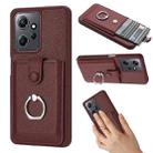 For Redmi Note 12 4G Global Litchi Texture Drawing Card Bag Ring Holder Phone Case(Wine Red) - 1