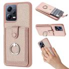For Redmi Note 12 5G Global Litchi Texture Drawing Card Bag Ring Holder Phone Case(Rose Gold) - 1