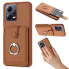 For Redmi Note 12 5G Global Litchi Texture Drawing Card Bag Ring Holder Phone Case(Brown) - 1