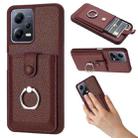 For Redmi Note 12 5G Global Litchi Texture Drawing Card Bag Ring Holder Phone Case(Wine Red) - 1