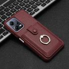 For Redmi Note 12 5G Global Litchi Texture Drawing Card Bag Ring Holder Phone Case(Wine Red) - 2