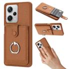 For Redmi Note 12 Pro 5G Global Litchi Texture Drawing Card Bag Ring Holder Phone Case(Brown) - 1