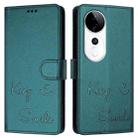 For vivo S19 Pro Smile Embossing RFID Leather Phone Case(Peacock Green) - 3