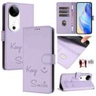 For vivo S19 Smile Embossing RFID Leather Phone Case(Light Purple) - 1