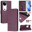 For vivo S19 Smile Embossing RFID Leather Phone Case(Violet) - 1