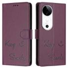 For vivo S19 Smile Embossing RFID Leather Phone Case(Violet) - 3