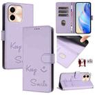 For vivo Y28 4G Smile Embossing RFID Leather Phone Case(Light Purple) - 1