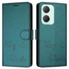 For vivo Y03 4G Global Smile Embossing RFID Leather Phone Case(Peacock Green) - 3