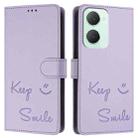 For vivo Y03 4G Global Smile Embossing RFID Leather Phone Case(Light Purple) - 3