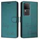 For vivo V30 5G Global Smile Embossing RFID Leather Phone Case(Peacock Green) - 3