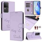 For vivo V30 5G Global Smile Embossing RFID Leather Phone Case(Light Purple) - 1