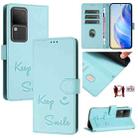 For vivo V30 Pro 5G Global Smile Embossing RFID Leather Phone Case(Mint Green) - 1