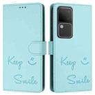 For vivo V30 Pro 5G Global Smile Embossing RFID Leather Phone Case(Mint Green) - 3