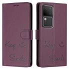 For vivo V30 Pro 5G Global Smile Embossing RFID Leather Phone Case(Violet) - 3