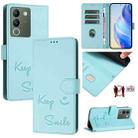 For vivo V29E 5G Global Smile Embossing RFID Leather Phone Case(Mint Green) - 1