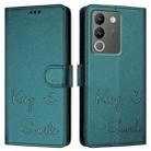 For vivo V29E 5G Global Smile Embossing RFID Leather Phone Case(Peacock Green) - 3