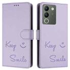 For vivo V29E 5G Global Smile Embossing RFID Leather Phone Case(Light Purple) - 3