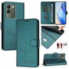 For vivo V30 Lite 5G Global Smile Embossing RFID Leather Phone Case(Peacock Green) - 1