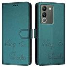 For vivo V30 Lite 5G Global Smile Embossing RFID Leather Phone Case(Peacock Green) - 3