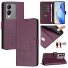 For vivo Y17S 4G Global Smile Embossing RFID Leather Phone Case(Violet) - 1