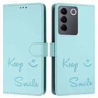 For vivo V27 5G Global Smile Embossing RFID Leather Phone Case(Mint Green) - 3