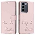 For vivo V27 5G Global Smile Embossing RFID Leather Phone Case(Pink) - 3