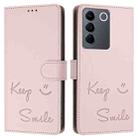 For vivo V27 Pro 5G Global Smile Embossing RFID Leather Phone Case(Pink) - 3