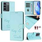 For vivo V27E 4G Global Smile Embossing RFID Leather Phone Case(Mint Green) - 1