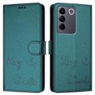 For vivo V27E 4G Global Smile Embossing RFID Leather Phone Case(Peacock Green) - 3